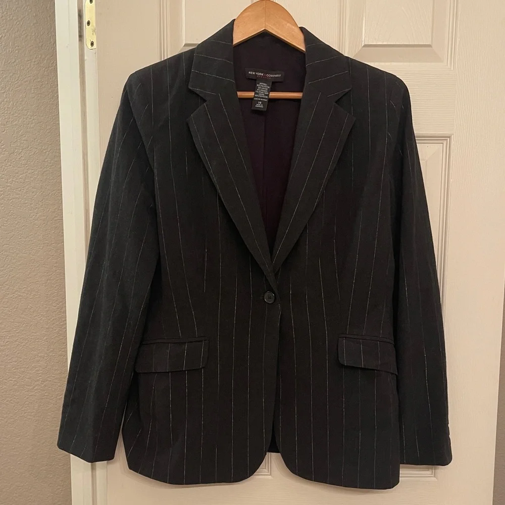 New York & Company Pinstripe Blazer | Metallic‎ Stripe | Size 14